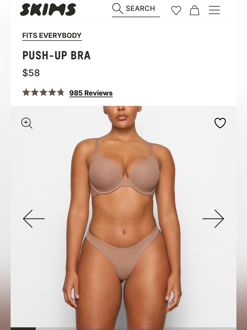 SKIMS Fits Everybody Push-Up Demi Bra Jasper Brown Nude 34DDDD NWT!